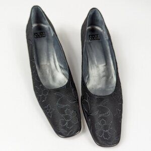 Vintage Anne Klein Fabric Embossed Block Heels Made in Italy Size 9N